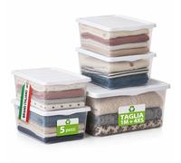 Set 5 Contenitori in Plastica Spring Box 1M + 4XS Coperchio Bianco Portaoggetti
