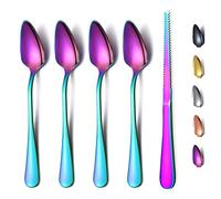 Set 5 Cucchiai Per Pompelmo Arcobaleno, 4 Cucchiai Per Pompelmo in Acciaio Inossidabile e 1 Coltello Per Pompelmo Con Placcatura in Titanio, Set di Utensili Per Pompelmo,Cucchiaio Con Bordi Seghettati