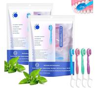 Set 5 in 1 con mini spazzolino da denti, filo interdentale, raschietto per lingua e stuzzicadenti, usa e getta con dentifricio, per viaggi e riunioni, uso quotidiano, confezione da 26, 4 aromi