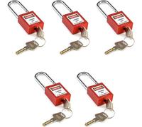 Set 5 Lucchetti Sicurezza 10 Chiavi 38mm Arco Acciaio QWORK Rosso