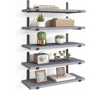 Set 5 Mensole da Parete Grigio Scaffali da Muro con Staffe in Metallo 40x12 cm