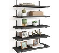 Set 5 Mensole da Parete Nero Scaffali da Muro con Staffe in Metallo 40x12 cm