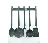 Set 5 mestoli da cucina in ottone anticato con supporto per arredo casa classica