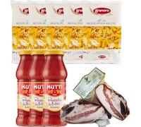 Set 5 Penne Rigate Granoro Gr 500 + 3 Passata di pomodoro Mutti gr 700 + Guanciale artigianale trancio Gr 500 Oro delle Muse | Specialità Italiane