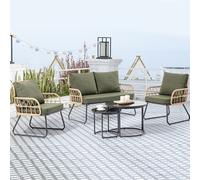 Set 5 Pezzi Arredo da Giardino in Polyrattan Tavolo Divanetto e Sedie da Esterno