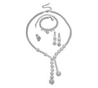 Set 5 pezzi collana collier orecchino pendente bracciale anello metallo stras...