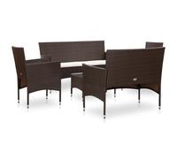 set 5 pezzi da giardino con cuscini in poly rattan marrone