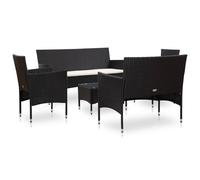 set 5 pezzi da giardino con cuscini in poly rattan nero