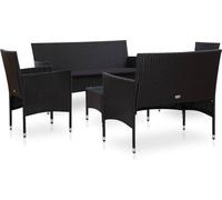 set 5 pezzi da giardino con cuscini in poly rattan nero