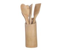 Set 5 Pezzi Mestoli in Bambù con Contenitore tondo Design Elegante Alta Qualità