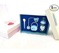 Set 5 Pezzi Neonato Ciuccio succhietto biberon cucchiaino catenella personalizzati con nome frasi idea regalo porta Succhietto Neonato Ciuccio Catena Ragazzo Ragazze Baby Shower