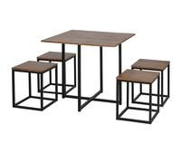 Set 5 Pezzi Sedie Tavolo Sala Da Pranzo Moderne In Stile Industriale, Legno E Metallo, Nero E Color Legno