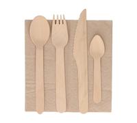 Set 5 Piezas De Madera: Cuchara, Tenedor, Cuchillo, Cucharilla Y Servilleta - Kraft