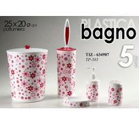 SET 5 PZ ACCESSORI BAGNO IN PLASTICA DECORO FIORI TIZ-634987