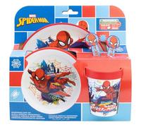 SET 5 PZ ANTISCIVOLO (piatto, ciotola, bicchiere e posate) PREMIUM BICOLORE IN SCATOLA SPIDERMAN MOVING TARGET