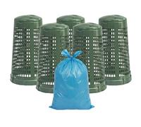 Set 5 Trespolo Porta Sacco 100 Litri Verde Traforato con Coperchio e Fermasacco + 20 Sacchi e 6 Etichette Adesive Bidone Spazzatura per Raccolta Differenziata Giardino Esterno isola ecologica pronta a
