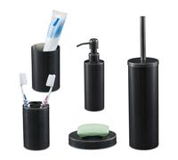 Relaxdays 5 Accessori Set Bagno Completo, Acciaio Inox Spazzolato, Scopino WC Portaspazzolino, Design Moderno, Antracite
