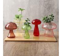 Set 5 vasi decorativi in vetro per funghi disegni colorati fatti a mano