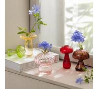 Set 5 vasi decorativi in vetro per funghi disegni colorati fatti a mano