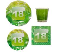 Set 50 pezzi - Kit Coordinato tavola 18 anni VERDE - decoro buffet feste maggiorenne diciottesimo compleanno - 20 piatti + 10 Bicchieri + 20 tovaglioli