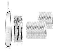 Set - 50 pezzi lama per scalpello figura 25 in acciaio al carbonio - Lame di ricambio confezionate singolarmente sterile + 1 x May - Supporto per scalpello manico panciuto - Acciaio inossidabile