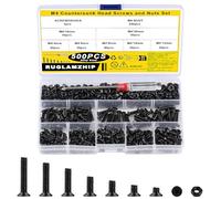 Set 500 Pezzi M4 Viti e Dadi, Bulloni a Testa Piatta, Viti a Testa Svasata, Phillips Nere per Riparazione PC Computer Fai-da-te