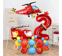 Set 58 pezzi di palloncini a tema elicottero per compleanno, include numero rosso da 32 pollici, elicottero rosso, autopompa antincendio, palloncino a forma di stella dorata e palloncini in lattice ro