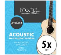 Set 5x Rocktile Corde per Chitarra Acustica 012-053 Robuste 6 Corde in Acciaio