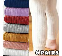 Set 6/4/3/1 pezzi Leggings aderenti minimalisti a costine per ragazze, stile versatile per primavera/autunno/tutte le stagioni, adatti per l'uso quotidiano, disponibili in più colori 6-12M,1-2Y,6-7 an