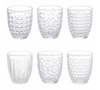 Set 6 bicchieri acqua 320 ml, in vetro trasparente decorato a rilievo, Geometrie Light
