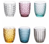 Set 6 bicchieri acqua 350 ml in pasta di vetro colorato trasparente, Geometrie