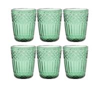 Set 6 Bicchieri Acqua in Pasta di Vetro Colorato Verde Antico 30 on Lavorazione a Rilievo e Decoro imperiale Stile Vintage per Casa e Ristorazione eleganzae particolarita' per una tavola speciale