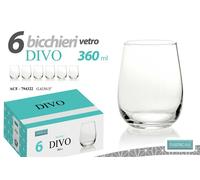 SET 6 BICCHIERI ACQUA VETRO DIVO 360CC CALICE BRINDARE BRINDISI BAR LIQUORE