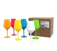 Set 6 Bicchieri Calici da vino e Cocktail colori assortiti infrangibili lavabili 470cc