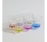 Set 6 bicchieri colorati in vetro trasparente con supporto in acciaio bianco