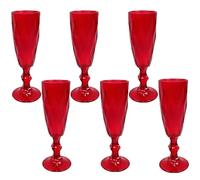 Set 6 Bicchieri Flûte Rossi da Spumante 170ml con piede per una Tavola Natalizia Effetto Diamante Eleganti per le Feste di natale e Occasioni Speciali