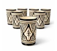 Set 6 Bicchieri in Ceramica Marocchina Dipinti a Mano Artigianali Orientali per Tè alla Menta e Caffè - Decorazione Casa Etnica Stile Berbero h.11cm Ø7cm - Design Geometrico Tradizionale 1812251203