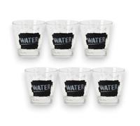 Set 6 Bicchieri in Vetro Acqua Everyday, capacità 250 ml,Trasparente, Cerve Linea LAVAGNA, per Lavastoviglie, Lavorazione Italiana decoro Scritta nero Water, Ideale Casa