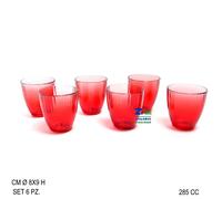 SET 6 BICCHIERI IN VETRO RED LINES 285 CC COLORE ROSSO INTENSO NATALIZIO