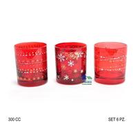 SET 6 BICCHIERI IN VETRO ROYAL RED STARS 300 CC COLORE ROSSO INTENSO NATALIZIO