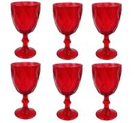 Set 6 Bicchieri Rossi a Calice da Acqua 340 ml Eleganti per la Tavola Natalizia Calici con Piede Effetto Diamante Eleganti per le Feste di natale e Occasioni Speciali