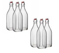 Set 6 Bottiglie Swing in Vetro Trasparente 1 Litro con Chiusura Ermetica a Leva