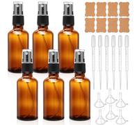 Set 6 bottiglie vetro ambrato spray 50ml con contagocce e mini imbuto per oli essenziali acqua profumi liquidi da viaggio