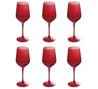 Set 6 calici Optic In vetro Lavorazione righe verticali Capacità 510 ml Misure: Ø 7 x h. 24,2 cm Lavaggio a mano Non compatibile con l'uso in microonde Colore: rosso