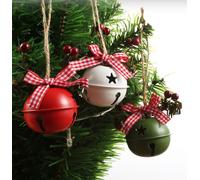 Set 6 Campanelle Natalizie per Corone e Alberi di Natale Rosso Bianco Verde Camp