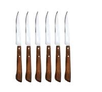 Set 6 Coltelli da Bistecca Professionali in Acciaio Inox Temperato Made in Italy Lama a Punta Seghettata Manico in Legno Durofol Marrone Ideali per Carne Rossa e Verdure