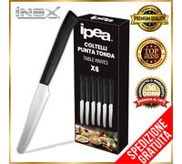 Set 6 Coltelli da Tavolo acciaio inox Coltelli da Cucina punta tonda seghettate