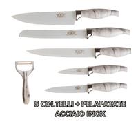 Set 6 Coltelli Pelapatate Acciaio Inox Manico Ergonomico Pietra Nera