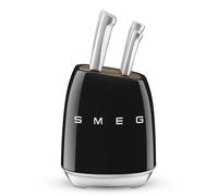 Smeg, Ceppo di Coltelli KBSF02BL, 6 Coltelli Inclusi in Acciaio Inox, Corpo del Ceppo in Acciaio Inox e Alloggio Coltelli in Legno di Acacia, Nero