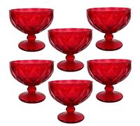 Set 6 Coppe Vetro Rosso con Piede 360ml Coppette Gelato Macedonia Eleganti